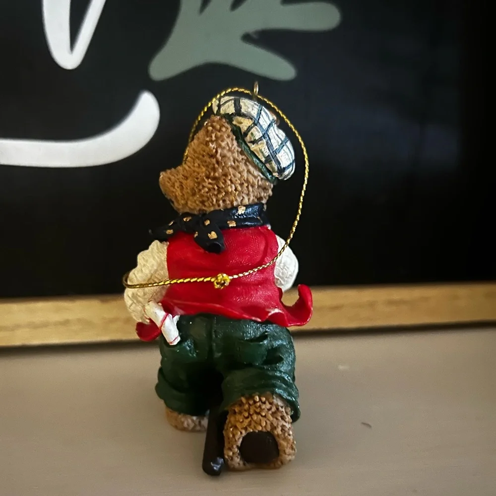 Vintage Kirkland Charming Teddy Bear Riding Stick Horse Christmas Ornament